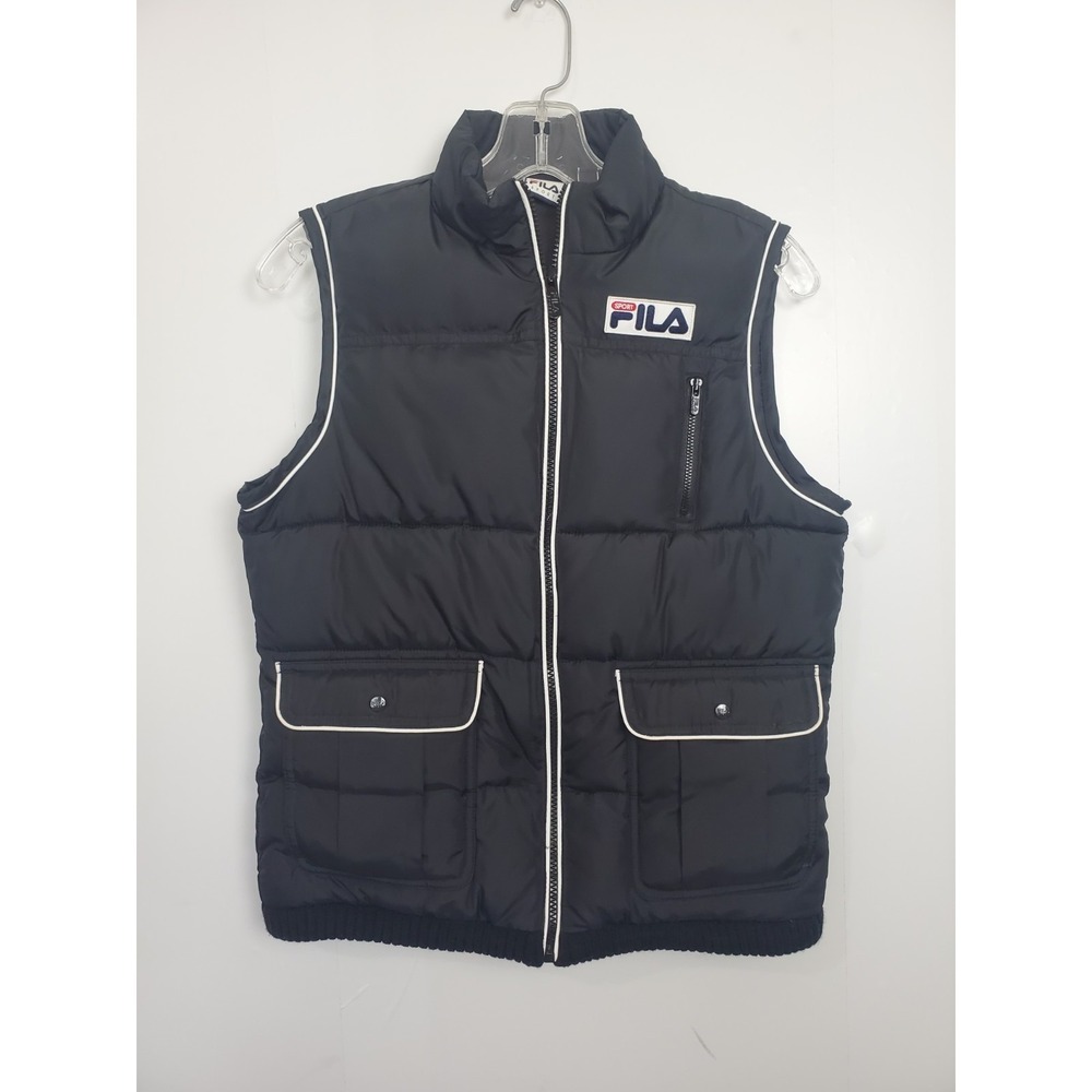 Fila Women's Black Quilted Vest – Size S, Sleeveless, Full-Zip. Casual Athletic.